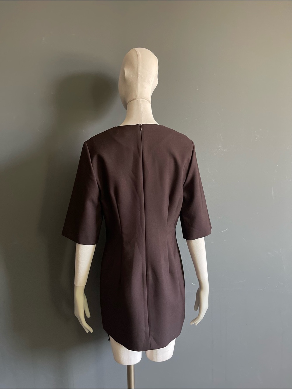 Zara Chocolate Brown Architectural A-Line Mini Shift Dress Pockets Women’s Large - Picture 5 of 9